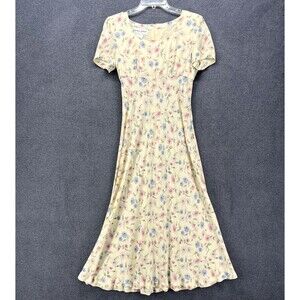 Donna Ricco Dress Womens 4 Yellow Floral Chiffon Cottage country beach chic